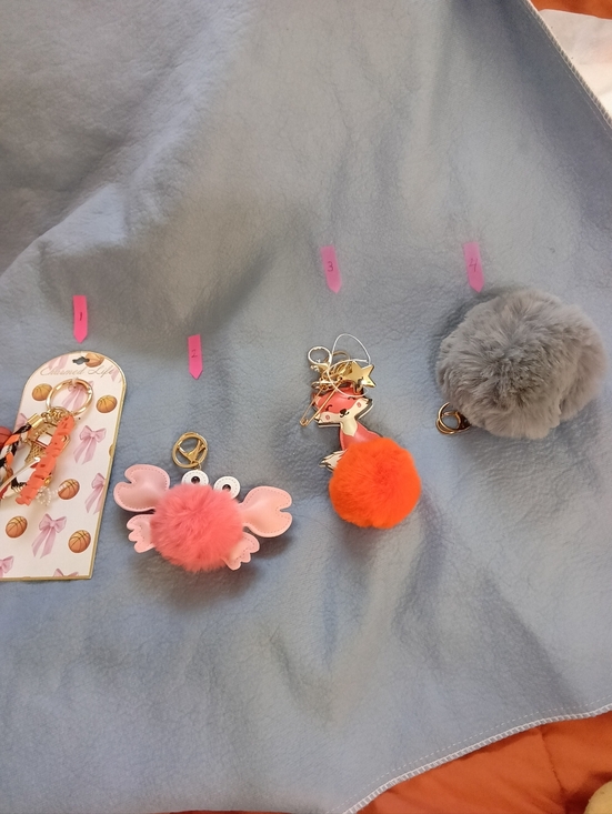 various Accessories - Basketball Accessories ,Fuzzy Crab, Fox &  Large Grey Fuzzy Ball Keychain/Charm